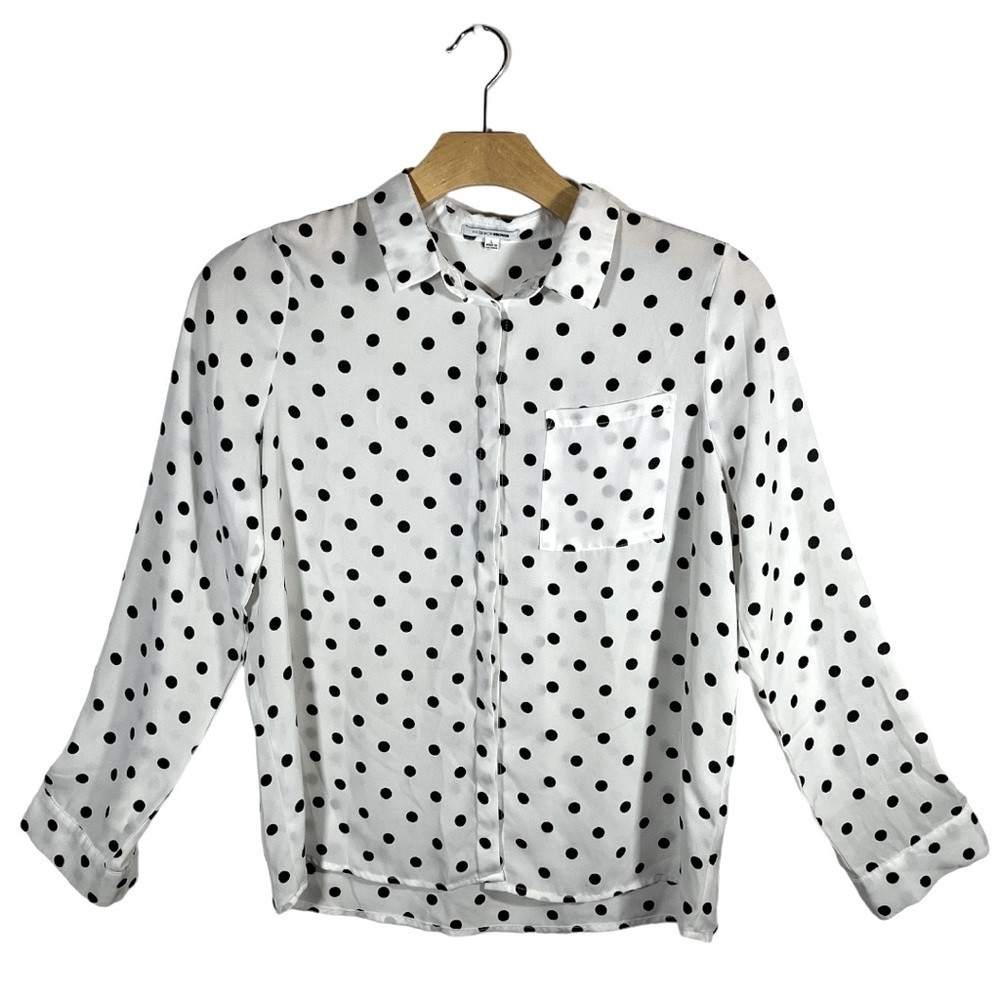 FASHION NOVA Button-down Sheer Dress Shirt with Polka Dots